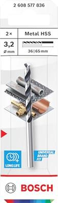 Bosch Accessoires Spiraalboor HSS PointTeQ | 3,2 mm | 2 stuks - 2608577836 Bosch Accessoires Spiraalboor HSS PointTeQ | 3,2 mm | 2 stuks - 2608577836