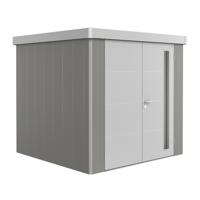 Metalen berging Neo - Enkele deur - Kwartsgrijs/zilver - 1B (236x180 cm) - thumbnail