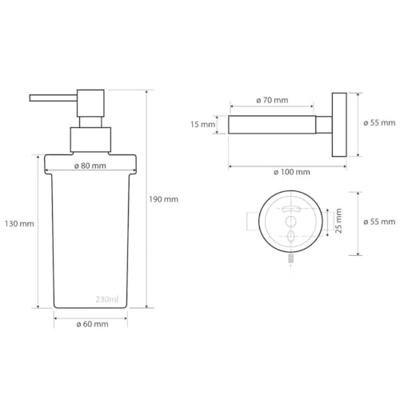 Zeepdispenser Sapho X-Steel Hangend 230 ML Geborsteld RVS / Melkglas Sapho