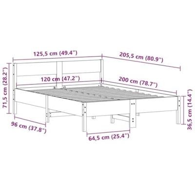 Bedframe met hoofdbord massief grenenhout wasbruin 120x200 cm - thumbnail