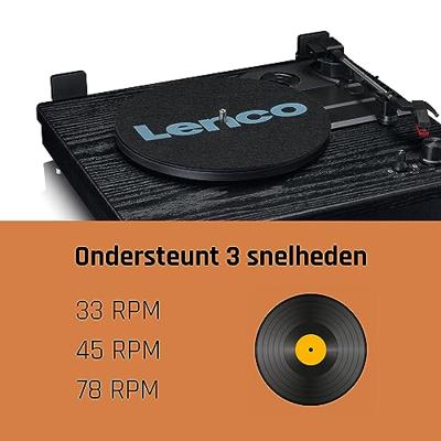 Lenco Riemaandrijving houten platenspeler met Bluetooth-ontvangst en 2 externe luidsprekers - LS-101BK - thumbnail