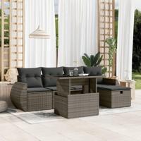 6-delige Loungeset met kussens poly rattan grijs - thumbnail