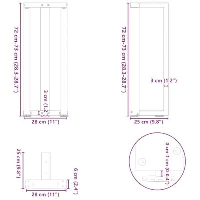 Console tafelpoten 2 st T-vormig 25x28x(72-73) cm staal wit