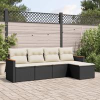 5-delige Loungeset met kussens poly rattan zwart - thumbnail