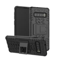 Tire textuur TPU + PC schokbestendige behuizing voor Galaxy S10 met houder (zwart) - thumbnail
