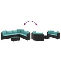 7-delige Loungeset met kussens poly rattan zwart - thumbnail