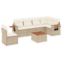 7-delige Loungeset met kussens poly rattan beige - thumbnail