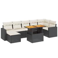 8-delige Loungeset met kussens poly rattan zwart - thumbnail