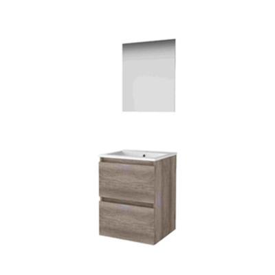 Basic-Line Ultimate 46 Badkamermeubelset - 50 x 46 cm - Greeploos - 2 Lades - Keramische Wastafel - 1 Kraangat - Spiegel met Indirecte LED Verlichting - Scotch Oak