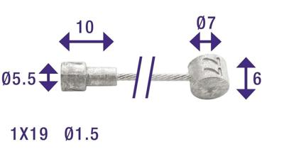 Elvedes Rem binnenkabel 2250mm draads/verzinkt ø1,5mm weinmann en koppeling-nippel (op kaart)
