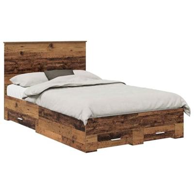 Bedframe met hoofdeinde Oudhout 135 x 190 cm Bewerkt hout
