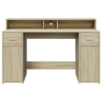 Bureau met LED-verlichting 140x55x91 cm hout sonoma eikenkleur - thumbnail