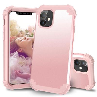 Voor iPhone 11 PC + siliconen driedelige anti-drop mobiele telefoon bescherming Bback cover (Rose goud)