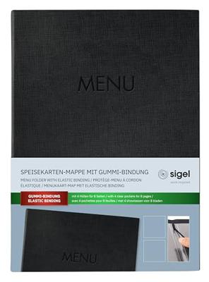 Sigel SM202 Menumap DIN A4 1 stuk(s) Incl. 2 dubbele transparante hoezen voor 8 paginas, Rubberen binding Zwart