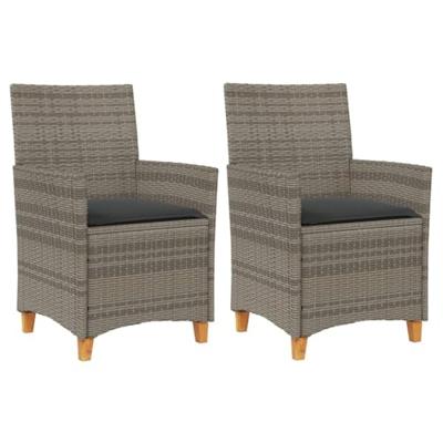Tuinstoelen 2 st met kussens poly rattan en massief hout grijs