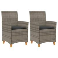 Tuinstoelen 2 st met kussens poly rattan en massief hout grijs - thumbnail