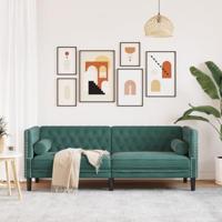Driezitsbank Chesterfield-stijl en bolsters fluweel donkergroen - thumbnail