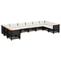 10-delige Loungeset met kussens poly rattan zwart - thumbnail