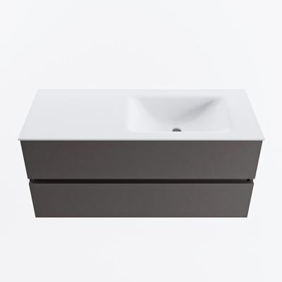 MONDIAZ VICA 110cm badmeubel onderkast Dark Grey 2 lades. Wastafel CLOUD rechts zonder kraangat, kleur Talc.