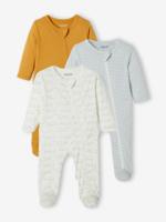Set van 3 babypyjama's in jersey met ritssluiting set mosterd - thumbnail