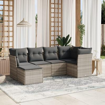 6-delige Loungeset met kussens poly rattan lichtgrijs