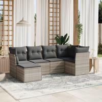 6-delige Loungeset met kussens poly rattan lichtgrijs - thumbnail