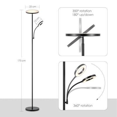 Home Sweet Home - Moderne Vloerlamp - 25/25/175 cm - Zwart - Metalen Staande Lamp - Met leeslamp - Geïntegreerde LED 7W 3636Lm - Dimbaar - Voor Kantoor en Slaapkamer