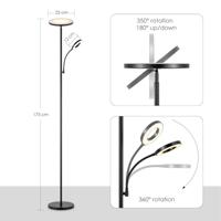 Home Sweet Home - Moderne Vloerlamp - 25/25/175 cm - Zwart - Metalen Staande Lamp - Met leeslamp - Geïntegreerde LED 7W 3636Lm - Dimbaar - Voor Kantoor en Slaapkamer - thumbnail
