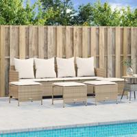 5-delige Loungeset met kussens poly rattan beige - thumbnail