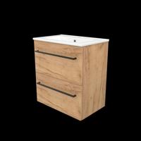 Basic-Line Start 39 Badkamermeubelset - Ondiep - 60 x 39 cm - Met Grepen - 2 Lades - Keramische Wastafel - 1 Kraangat - Whisky Oak - thumbnail