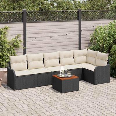 Tuinbankenset met kussen 7 pcs Zwart poly rattan