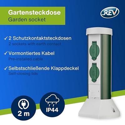 REV 0068200021 Buitenstopcontact 2-voudig Grijs, Groen