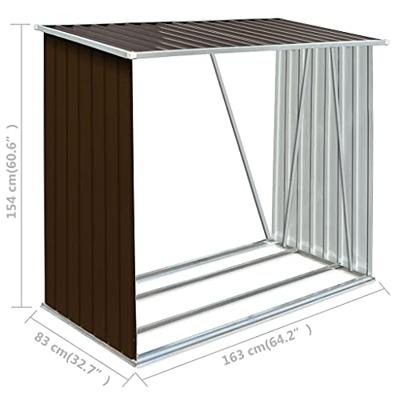 Haardhoutschuur 163x83x154 cm gegalvaniseerd staal bruin - thumbnail