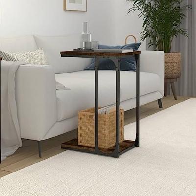 Bijzettafel 40x30x60 cm bewerkt hout gerookt eikenkleurig