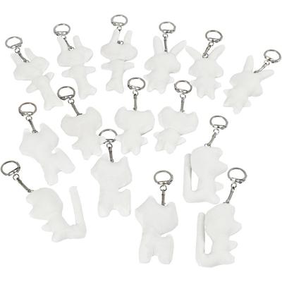 Creativ Company Figuren van textiel met sleutelhanger, afm 6-10 cm, wit, 15 stuk/ 1 doos