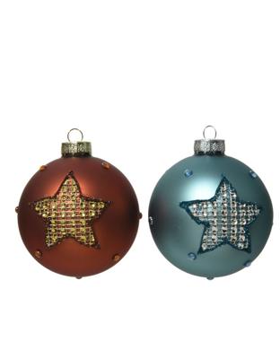 Kerstbal glas d8cm ster ambr/blw a2 Decoris - Decoris