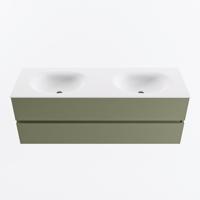 MONDIAZ VICA 140cm badmeubel onderkast Army 2 lades. Wastafel MOON dubbel zonder kraangat, kleur Talc. - thumbnail