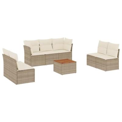 8-delige Loungeset met kussens poly rattan beige