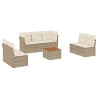 8-delige Loungeset met kussens poly rattan beige - thumbnail