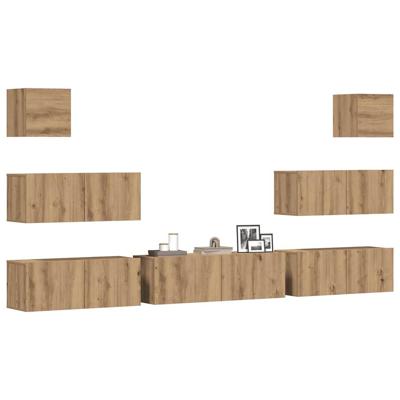 7-delig Tv-meubelset wandmontage bewerkt hout artisanaal eiken