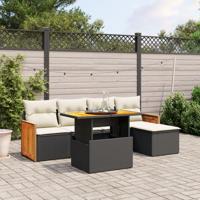 6-delige Loungeset met kussens poly rattan zwart - thumbnail