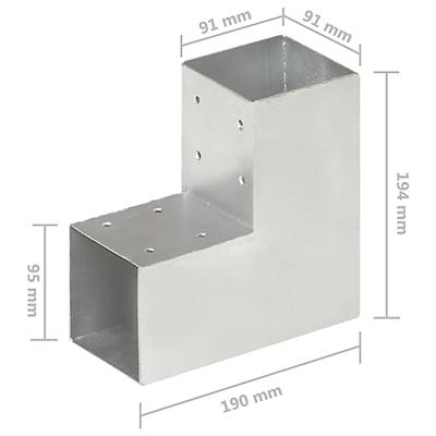 Paalverbindingen 4 st L-vorm 91x91 mm gegalvaniseerd metaal