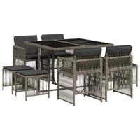 9-delige Tuinset met kussens poly rattan grijs - thumbnail