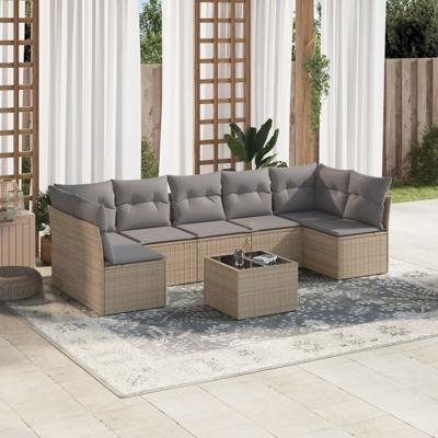 7-delige Loungeset met kussens poly rattan beige