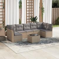 7-delige Loungeset met kussens poly rattan beige - thumbnail