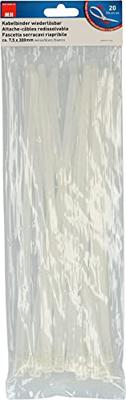 Max Hauri 136686 Kabelbinder 300 mm 7.5 mm Wit Hersluitbaar, Flexibel 20 stuk(s)