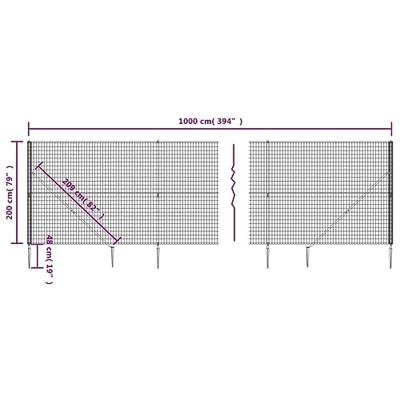 Draadgaashek met grondankers 2x10 m antracietkleurig