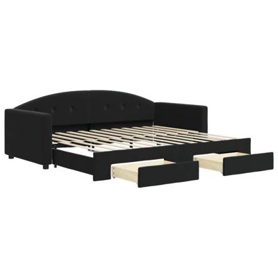 Slaapbank met onderschuifbed en lades 90x200 cm fluweel zwart