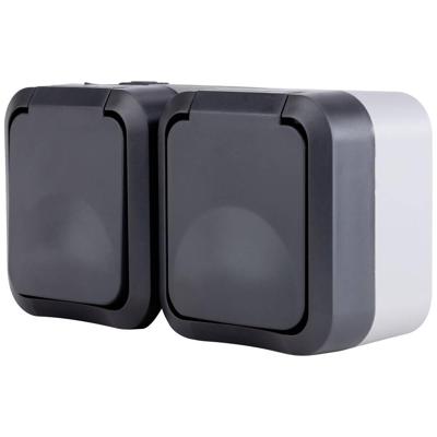 REV 0004090400 Wandcontactdoos dubbel Compleet AquaStorm Lichtgrijs, Zwart 1 stuk(s)