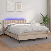 Boxspring met matras en LED kunstleer cappuccinokleur 140x200cm - thumbnail